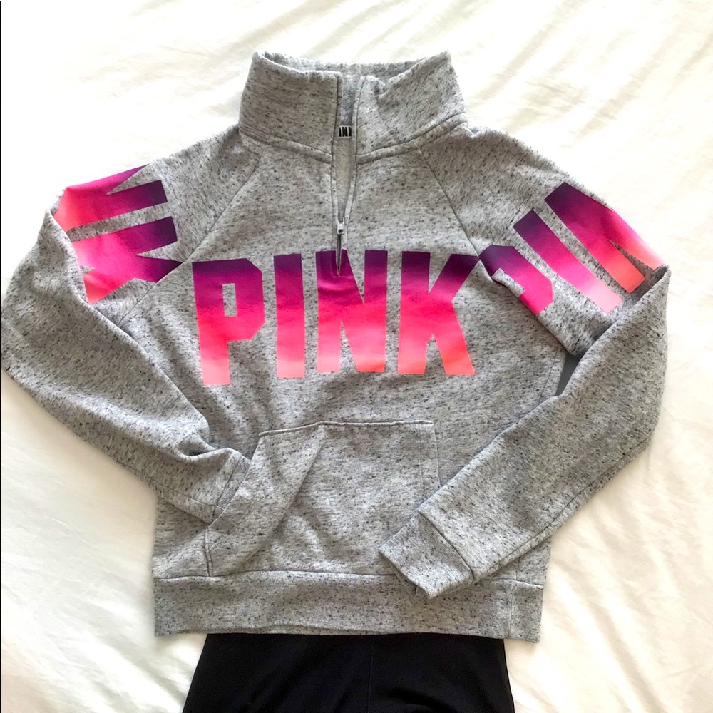 PINK pullover 3/4 zip sweatshirt